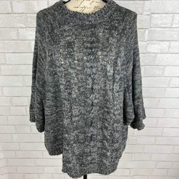 Mystree Gray Short Dolman Sleeve Cable Knit Sweater Size Medium / Large - Picture 5 of 11